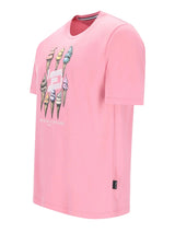 Rundhals-T-Shirt pink mit Eiscreme-Print vorne platziert