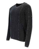 Anthrazitfarbener langärmeliger Pullover mit Rundhalsausschnitt und gerippten Details für Herren.