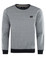 Graues und schwarzes Sweatshirt mit Rundhalsausschnitt und kleinem Logo auf der Brust.