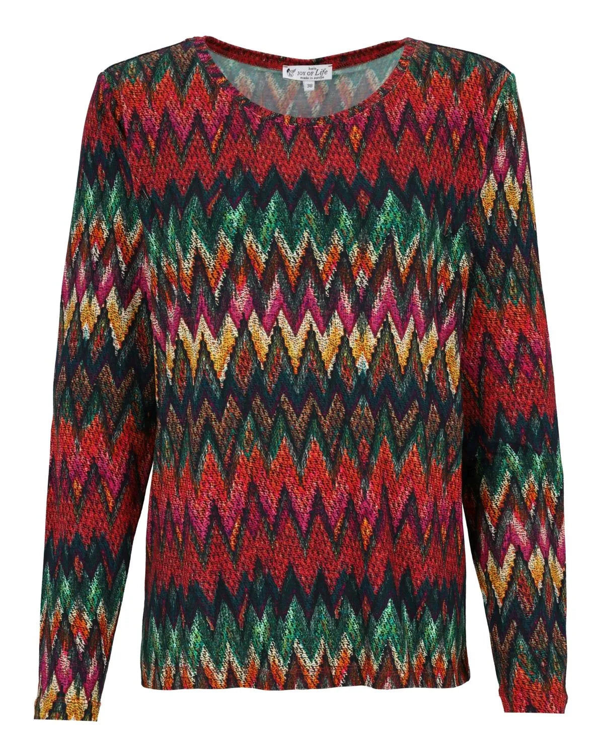 Mehrfarbiger, zickzack-gemusterter Pullover mit Metallic-Glanz, wahrscheinlich Marke missoni.