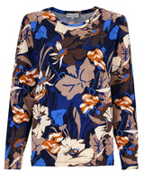 Langärmeliges Top mit Blumendruck in Blau- und Brauntönen aus weichem Jersey-Material.