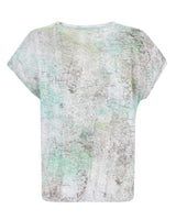 Mintgrünes und weißes T-Shirt mit abstraktem Aufdruck und langen Ärmeln in lockerer Passform.