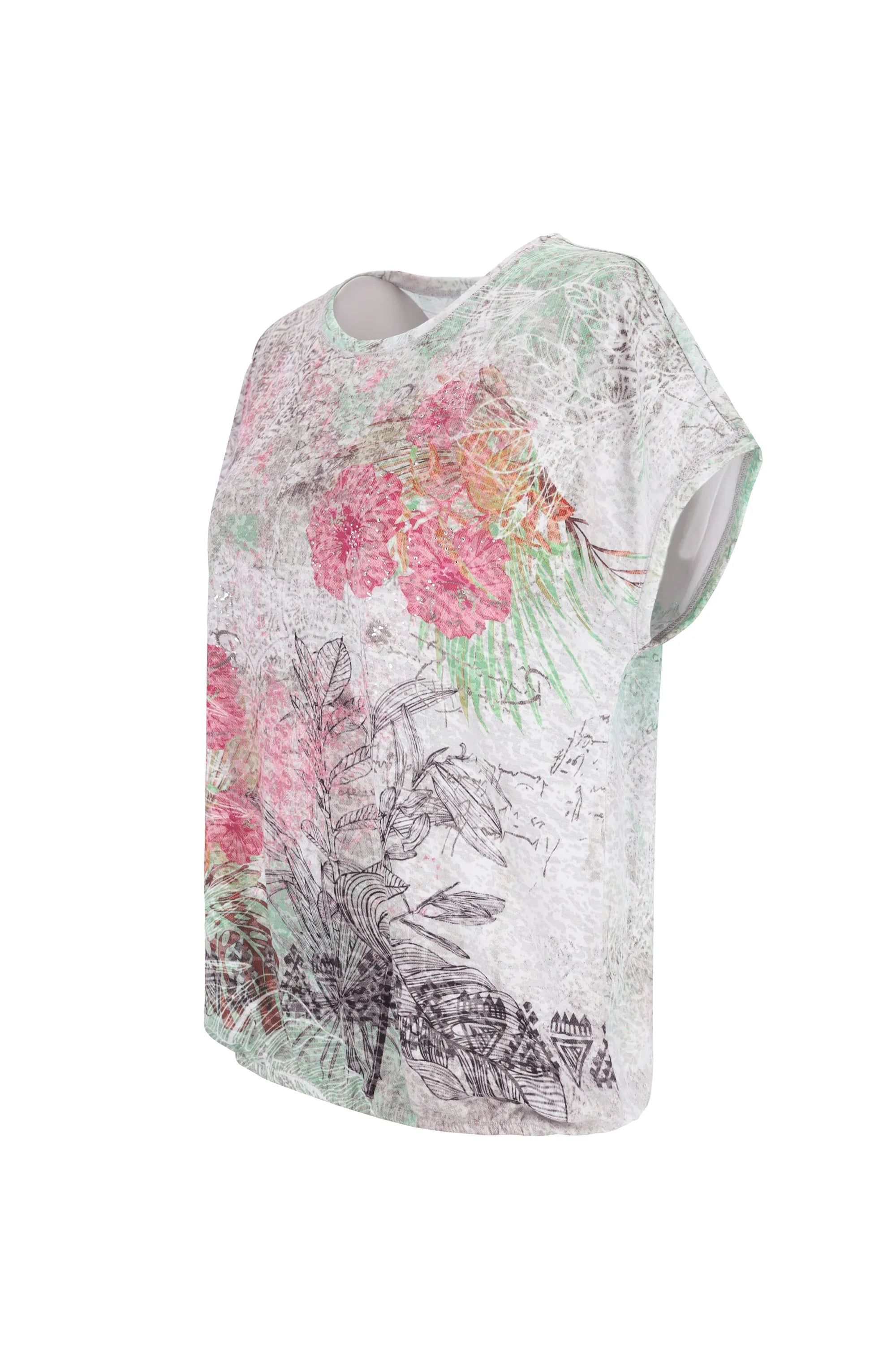 Ärmelloses Top mit Blumendruck in Pastellfarben und lockerer Passform.