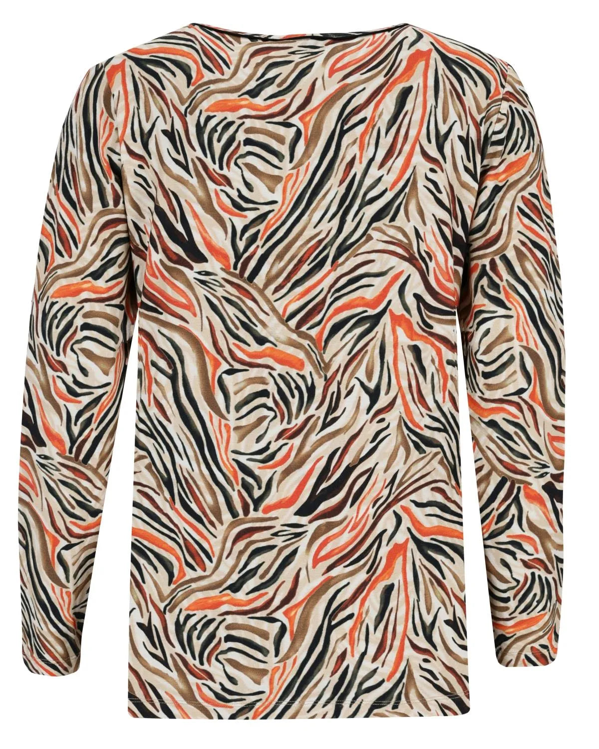 Bluse mit Zebramuster, langen Ärmeln und V-Ausschnitt.