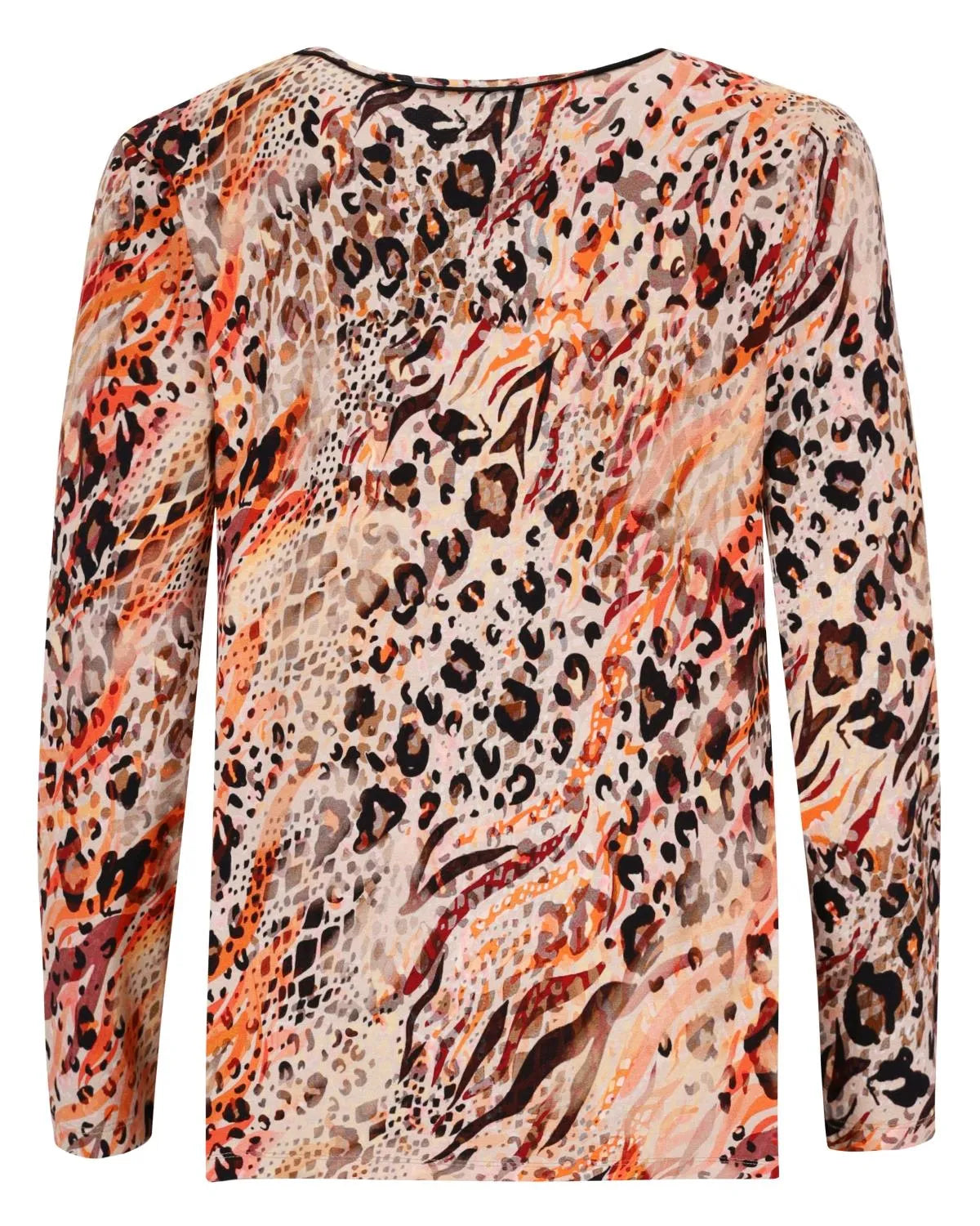 Bluse mit Leopardenmuster, langen Ärmeln und Rundhalsausschnitt.
