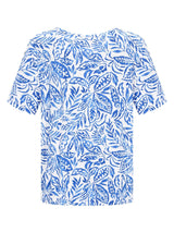 Shirt Blousonform 1/2 Arm in blau-weißem Blattmuster, Vorderseite