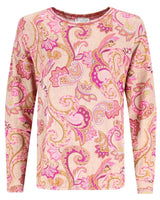 Langärmeliges Top mit Paisleymuster in Rosa und Gold.