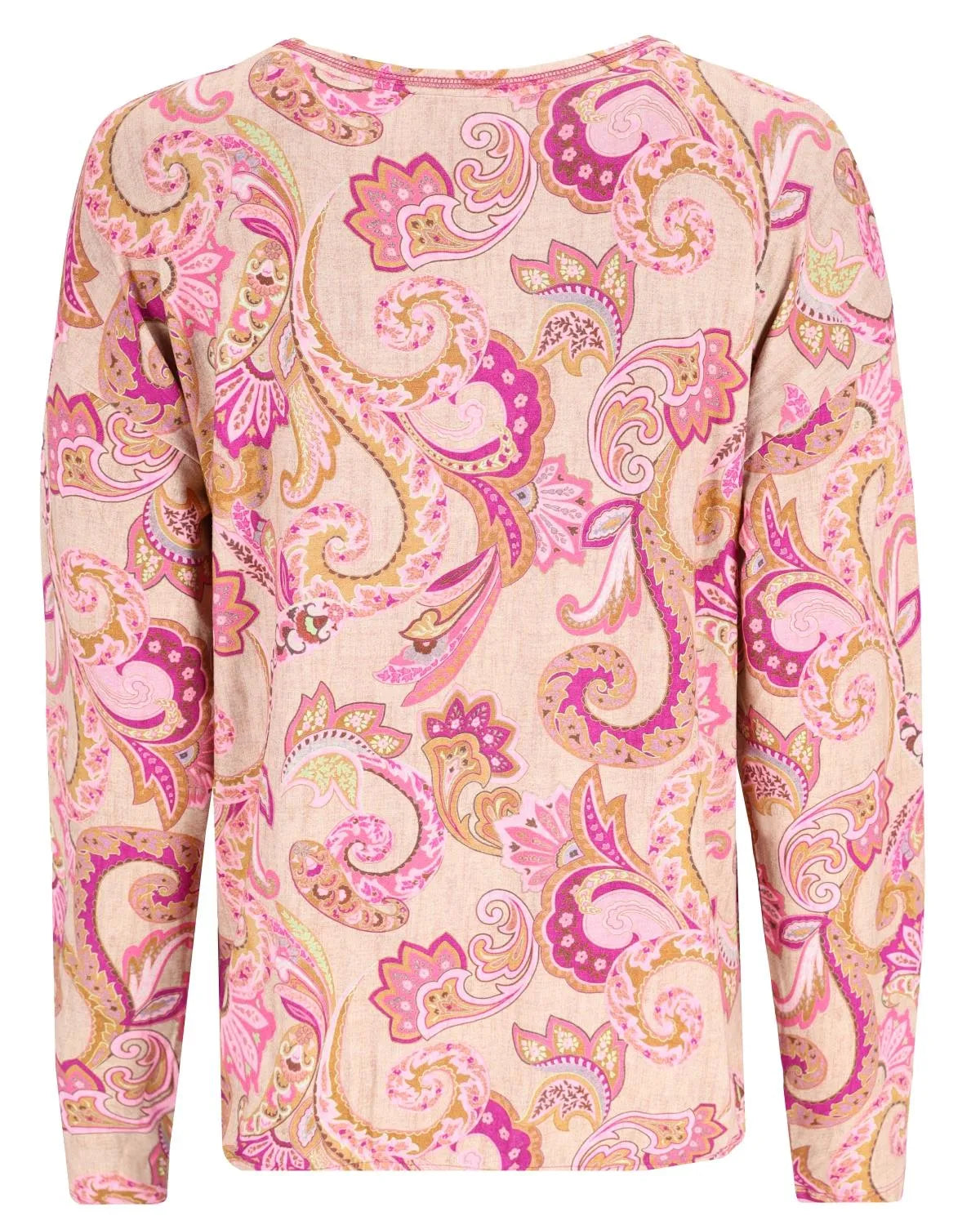 Langärmeliges Hemd mit Paisleymuster in Rosa und Gold.