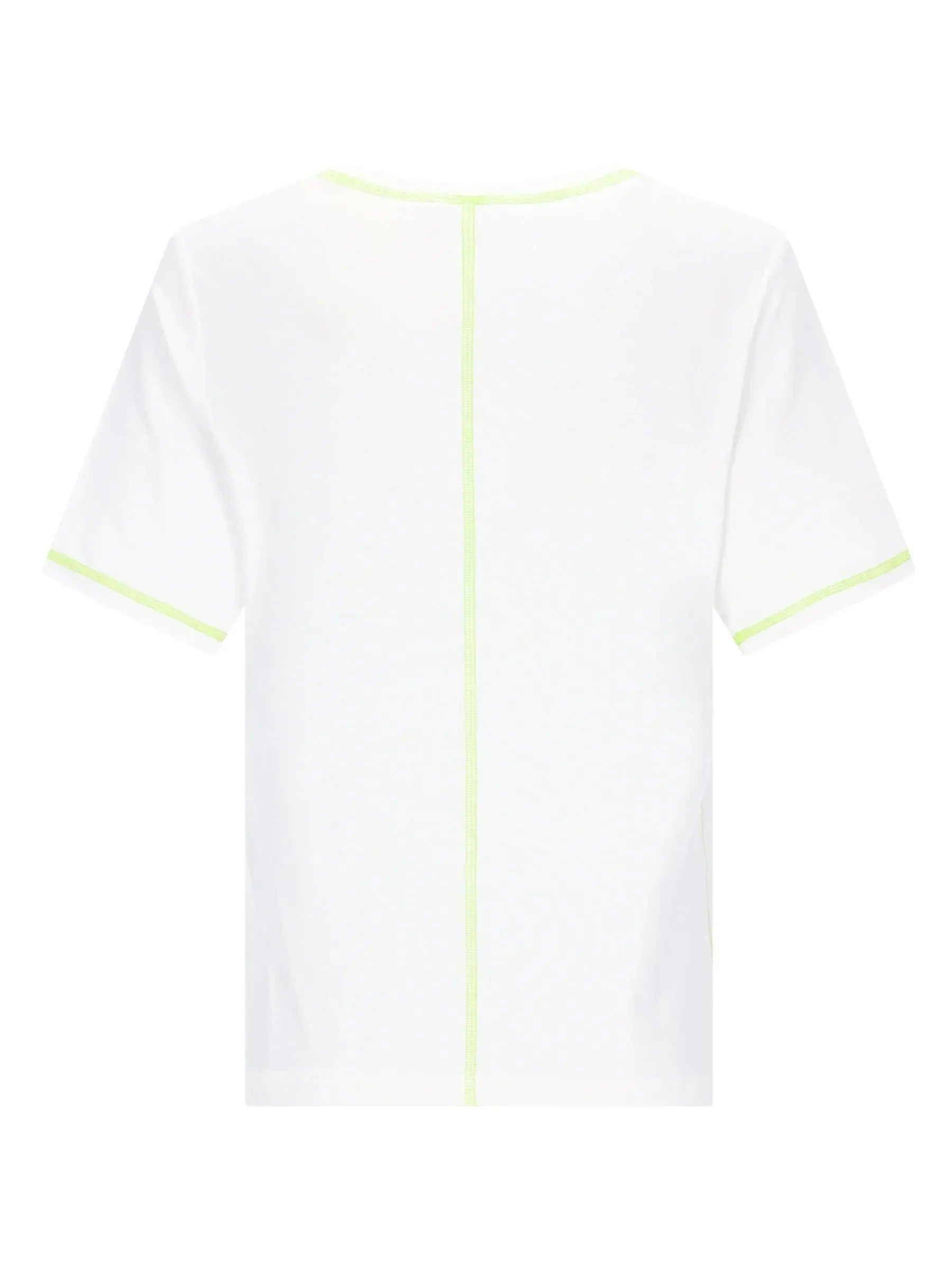 Weißes Kurzarm-T-Shirt mit Amalfiküsten-Print und neon gelbem Saum hinten