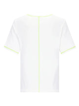 Weißes Kurzarm-T-Shirt mit Amalfiküsten-Print und neon gelbem Saum hinten
