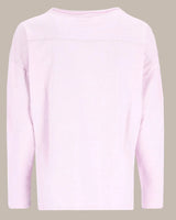 Lavendelfarbenes Langarm-T-Shirt mit Rundhalsausschnitt und Taschendetail.