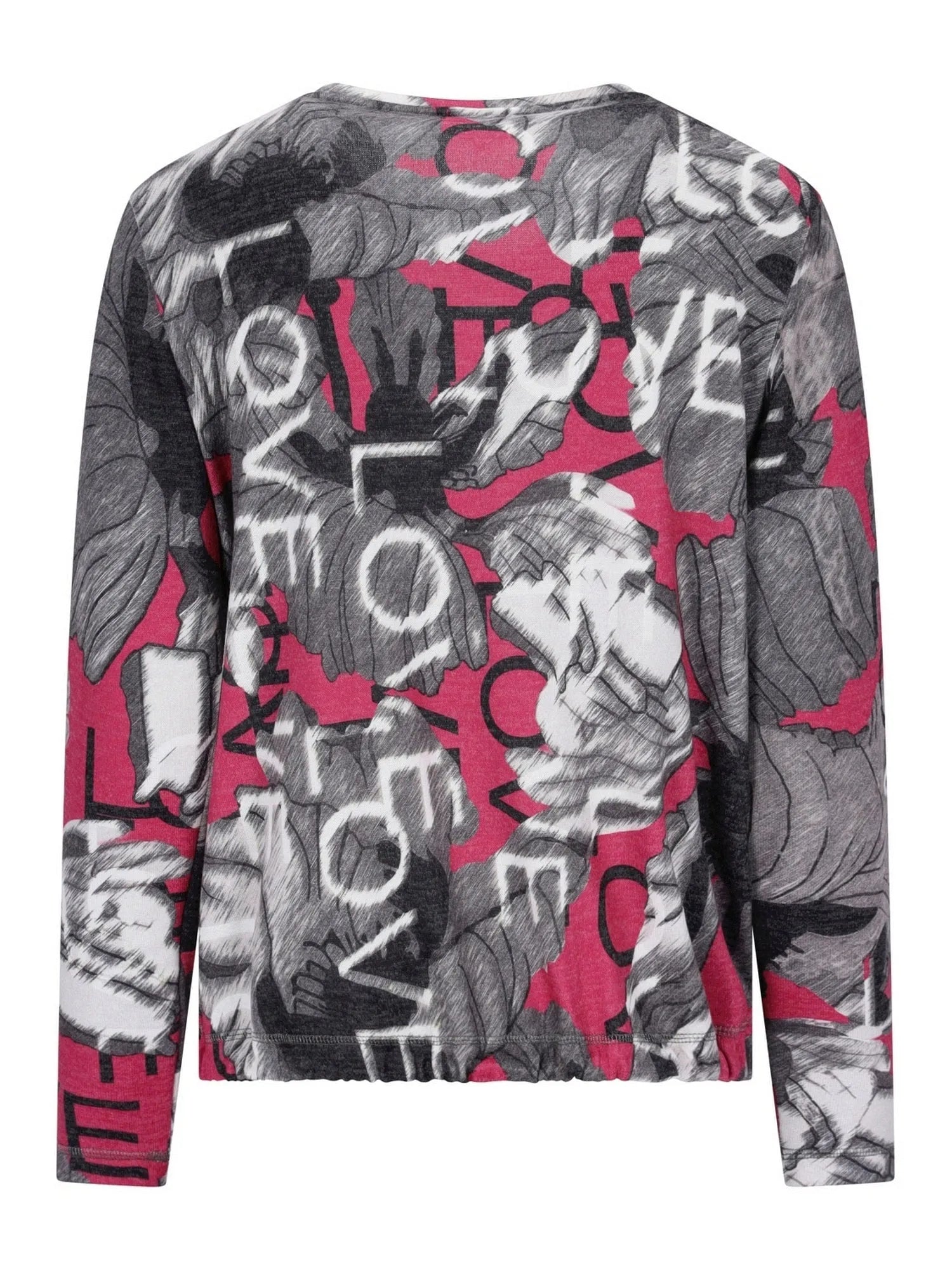 Rosa-grauer ‘Liebe’- Druck Langarmshirt mit Blumenmuster.