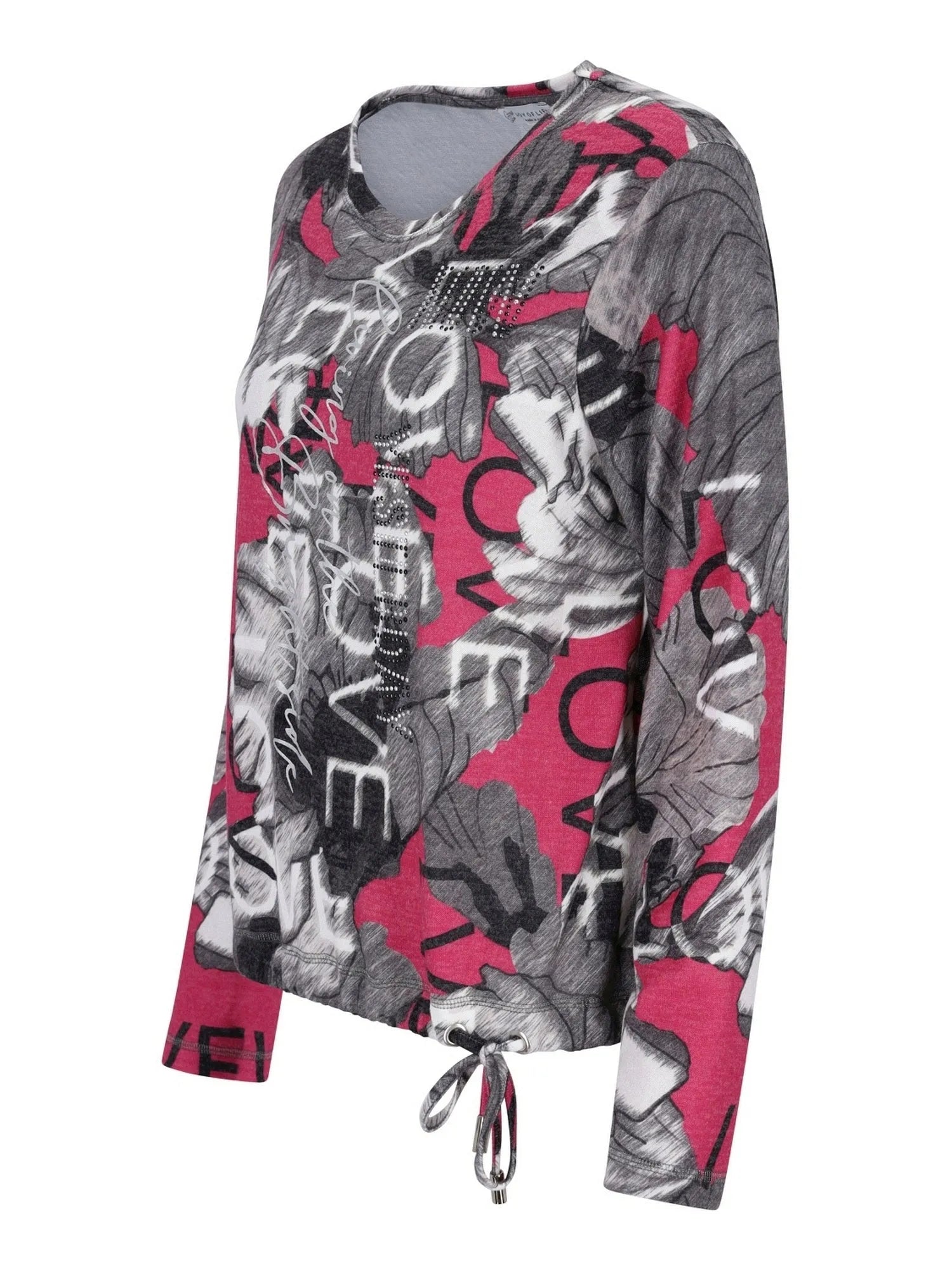 Rosa und grauer Tie-Dye Langarmshirt mit ’love’-Textdesign.