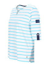 Shirt Streifen-Dessin: hellblau-weiße Streifen-Shortsleeve mit Keyhole-Ausschnitt