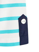 Marineblaues Knopflochlaschen mit weißem Knopf am Streifenhemd Shirt Streifen-Dessin