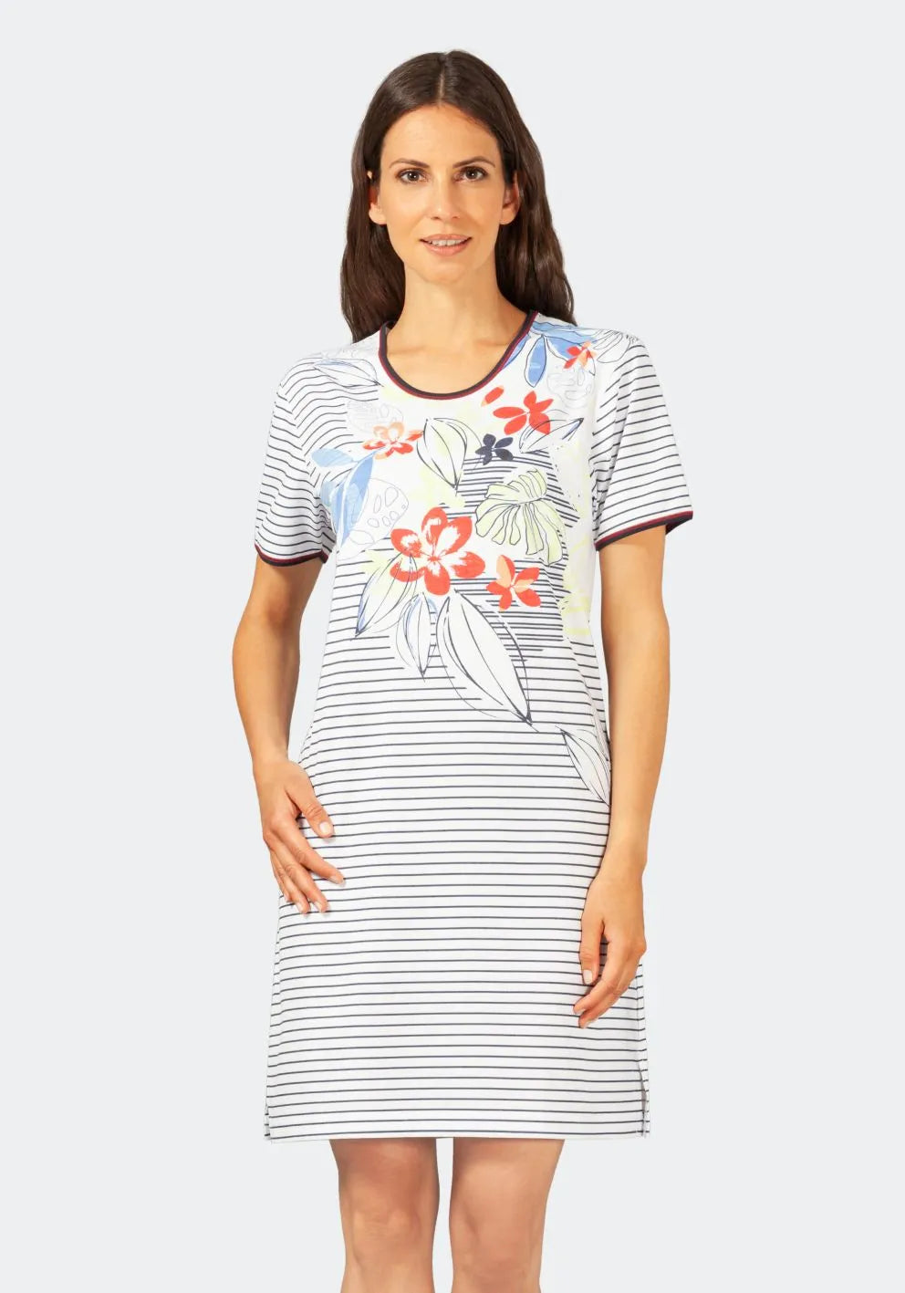 Sleepshirt Klima-Komfort® mit Ringel- und Floramuster - 45575-237-36/38 - Hajo Mode