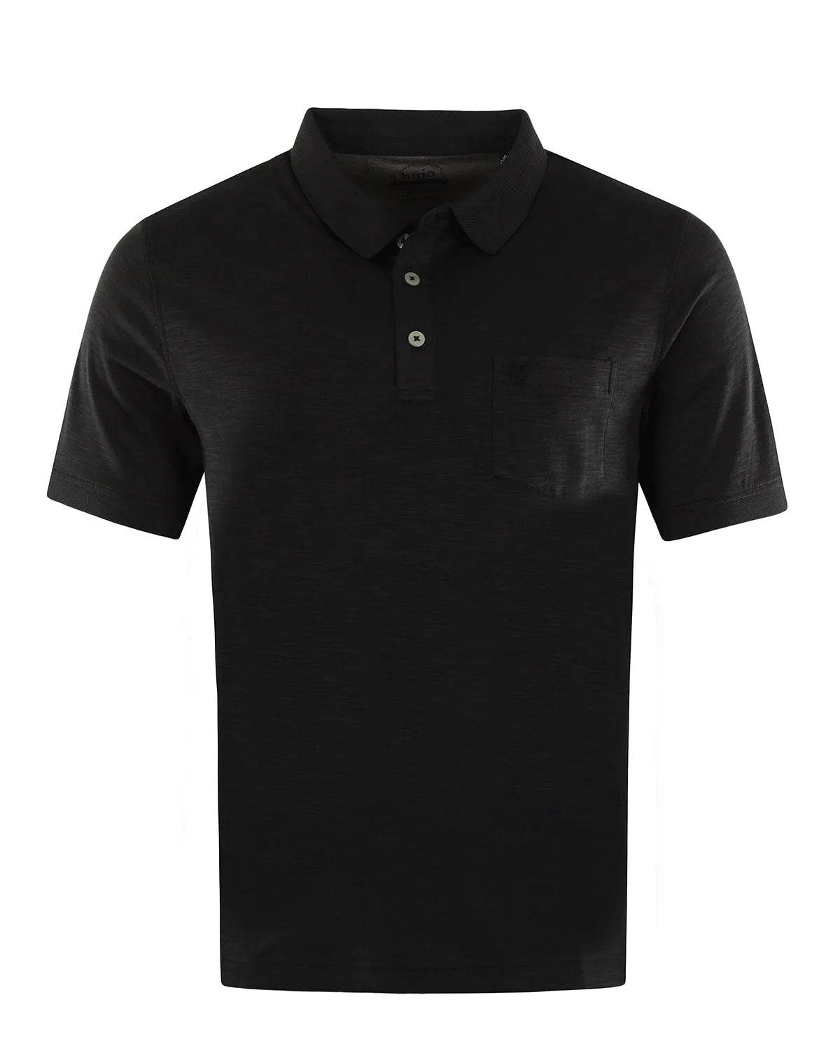 Schwarzes Poloshirt aus Baumwolle mit kurzen Ärmeln und Knopfleiste.