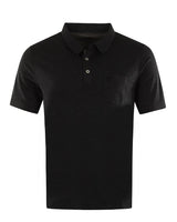 Schwarzes Poloshirt aus Baumwolle mit kurzen Ärmeln und Knopfleiste.