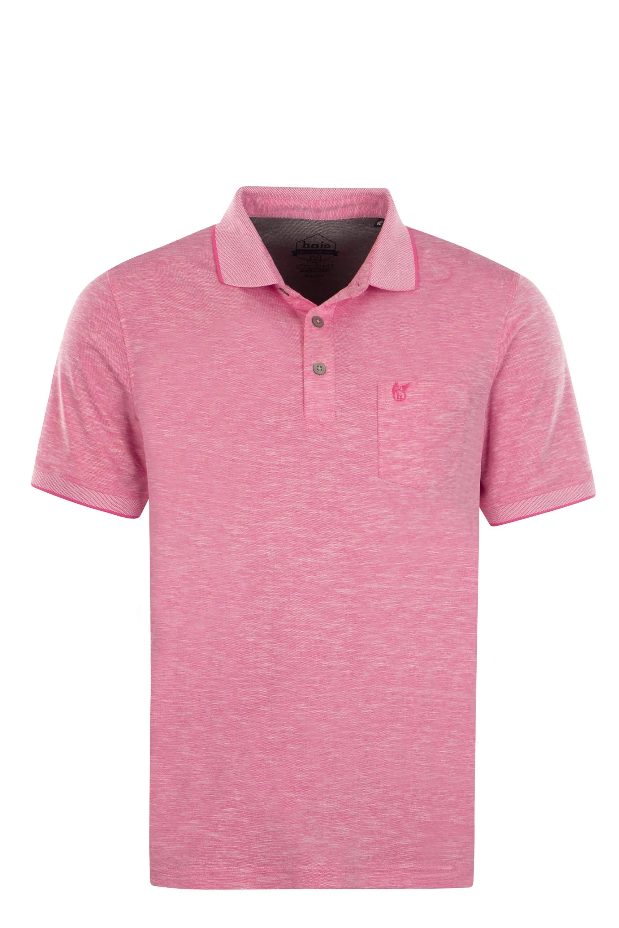 Rosa Baumwoll-Poloshirt mit Brusttasche.