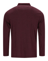 Burgunderrotes Langarm-Poloshirt für Herren mit dezentem geometrischem Muster.