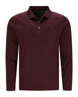 Burgunderrotes Langarm-Poloshirt für Herren mit dezentem geometrischem Muster.