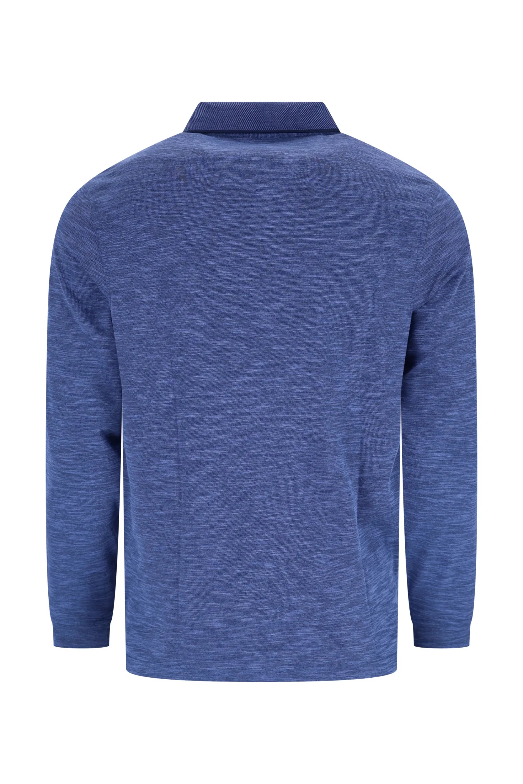 Königsblaues Poloshirt mit dezent marmorierter Textur und Kontrastkragen.