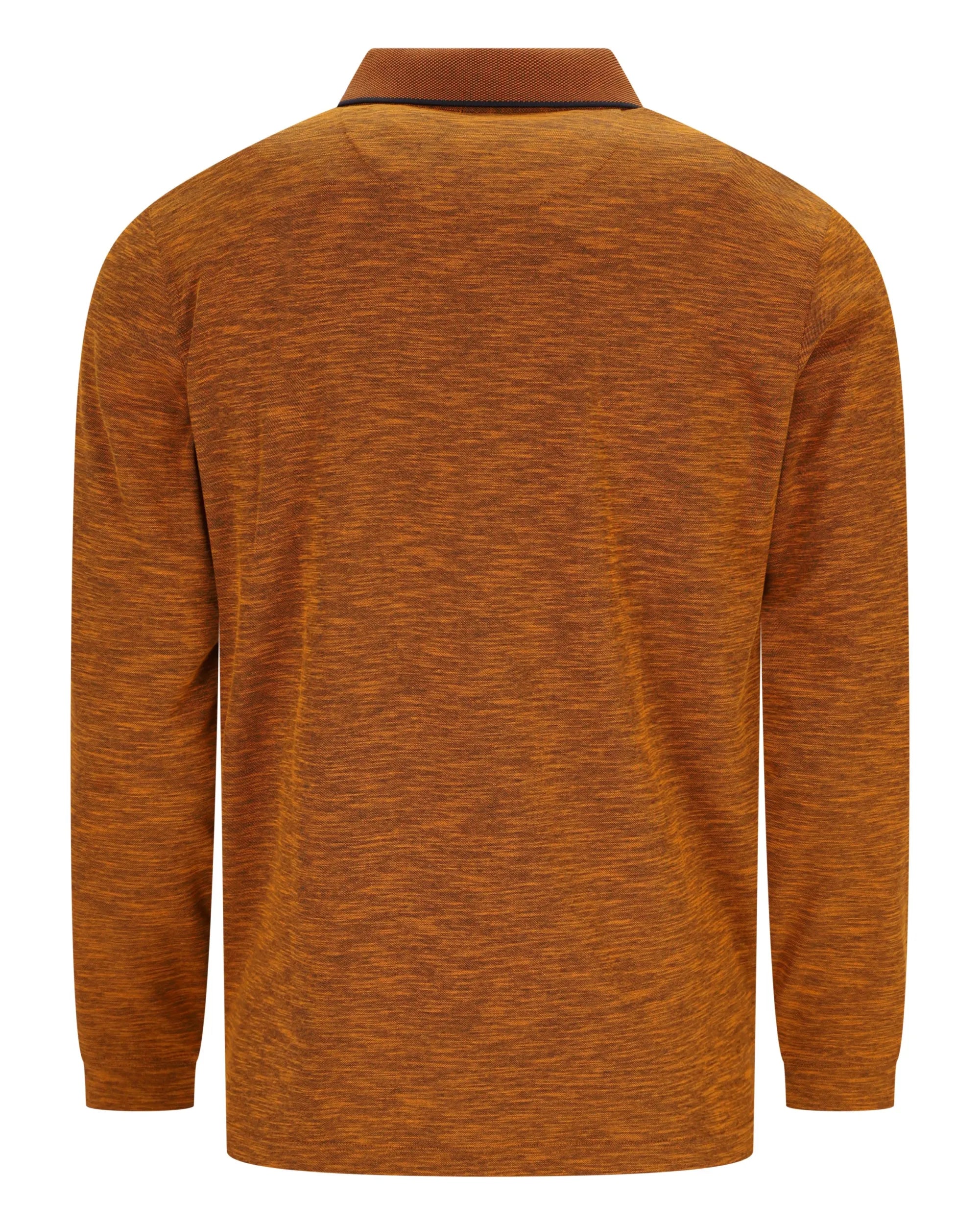 Braunes strukturiertes Poloshirt mit Kragen und langen Ärmeln.