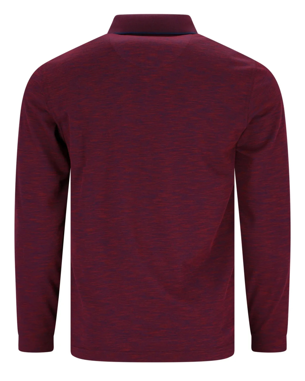 Burgunderfarbenes Langarm-Poloshirt mit Kragen und Rippenbündchen, aus Baumwolle.
