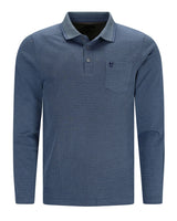 Blaues Langarm-Poloshirt für Herren mit strukturiertem Muster und einer Brusttasche.