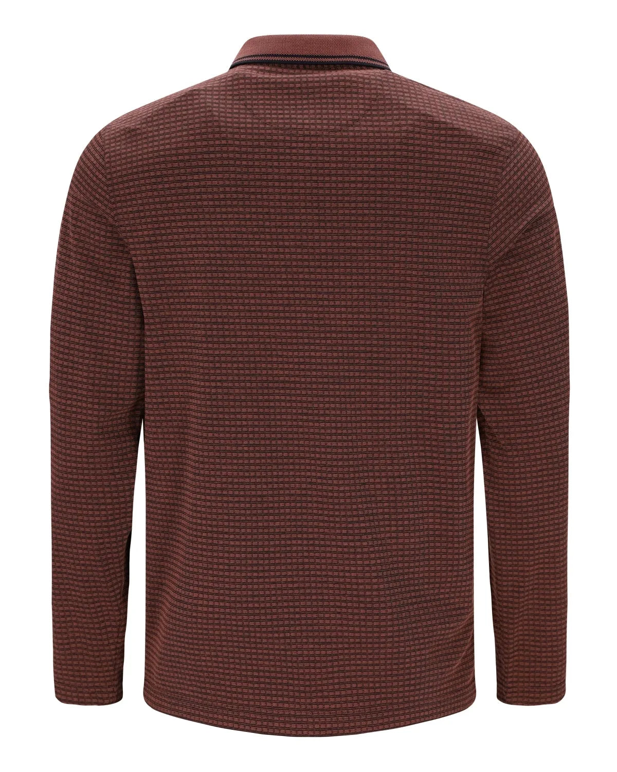 Braunes langärmeliges Poloshirt mit Kragen und Strukturmuster für Herren.