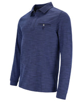 Marineblaues strukturiertes Poloshirt mit Tasche und Knopfleiste.