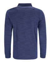 Marineblaues strukturiertes Poloshirt mit Kragen und langen Ärmeln.