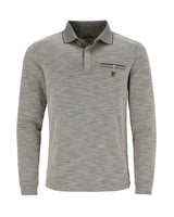 Graues und schwarzes langärmeliges Poloshirt mit Taschendetail.