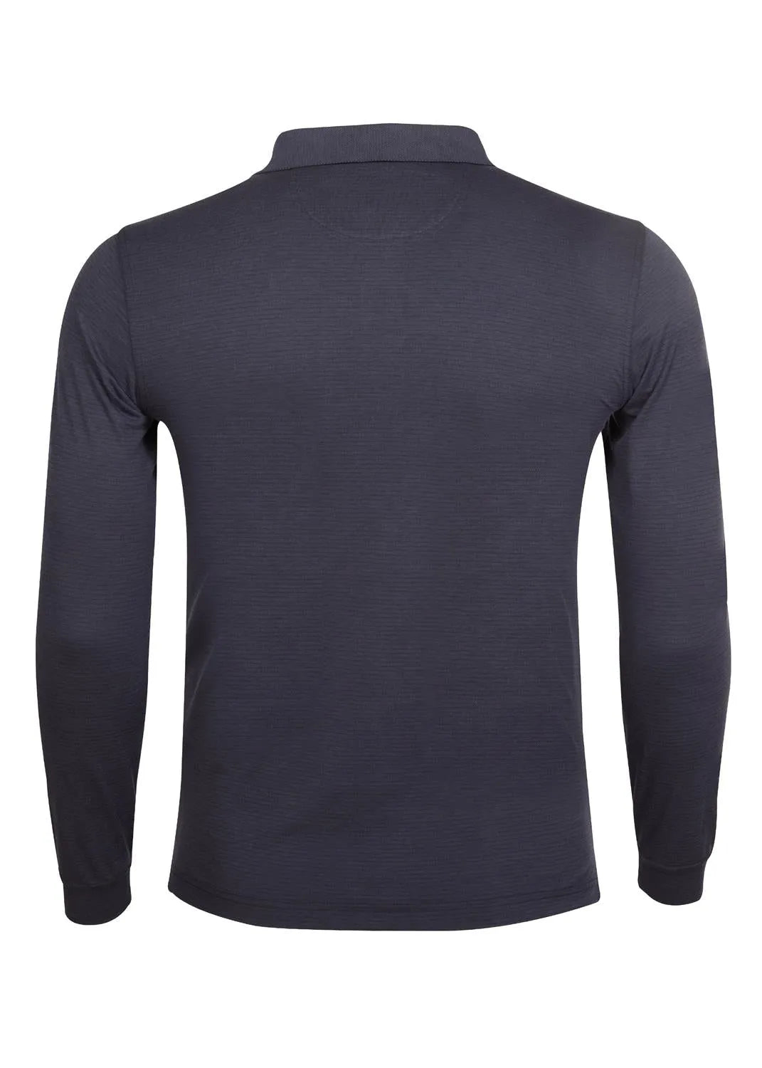 Anthrazitfarbenes, langärmeliges Poloshirt mit klassischem Kragen und gerippten Bündchen.