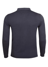 Anthrazitfarbenes, langärmeliges Poloshirt mit klassischem Kragen und gerippten Bündchen.