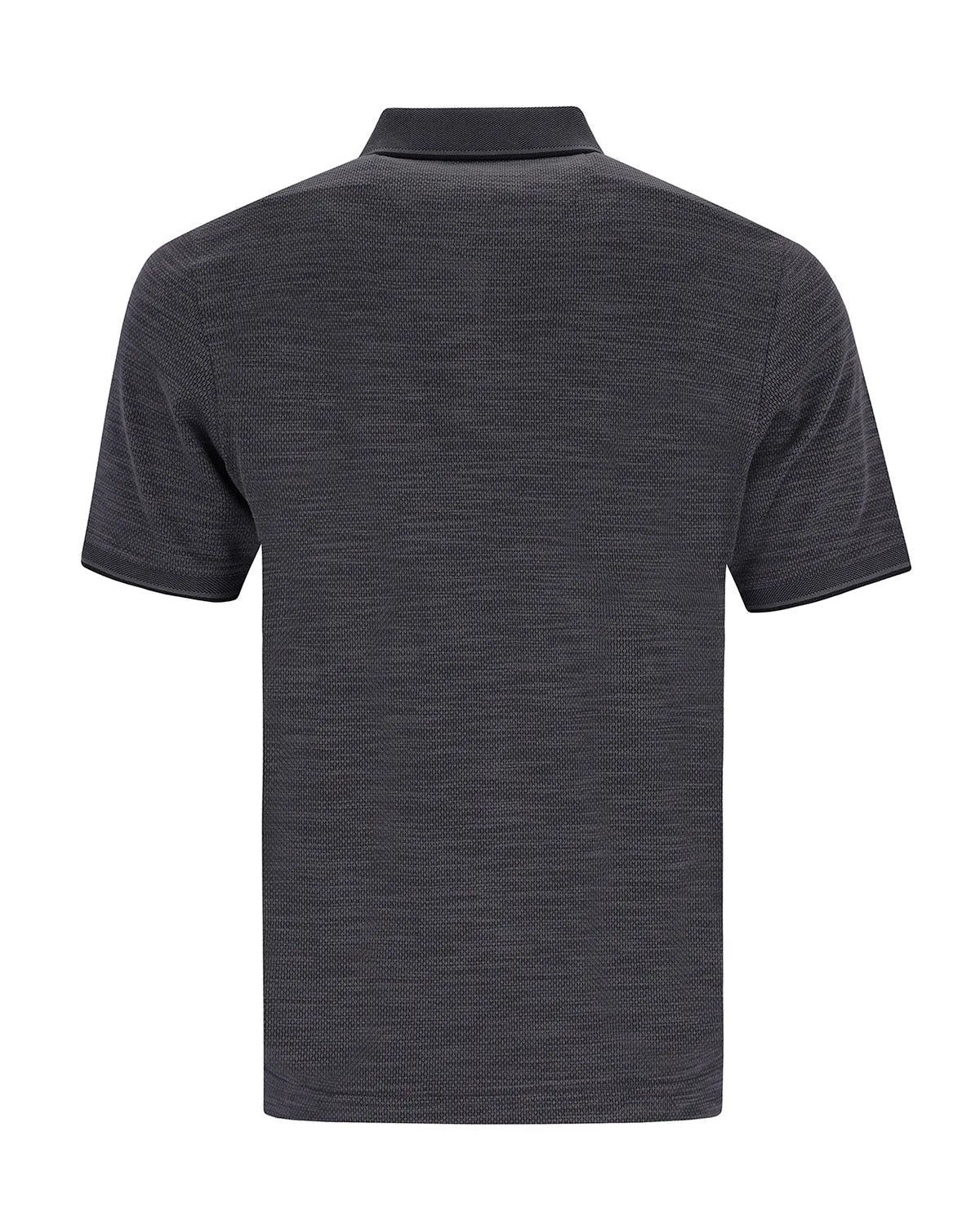 Dunkelgraues Poloshirt mit kurzen Ärmeln.