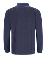 Marineblauer Strick-Rollkragenpullover mit Strukturmuster.