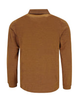 Braune langärmelige Arbeitsjacke mit Kragen.