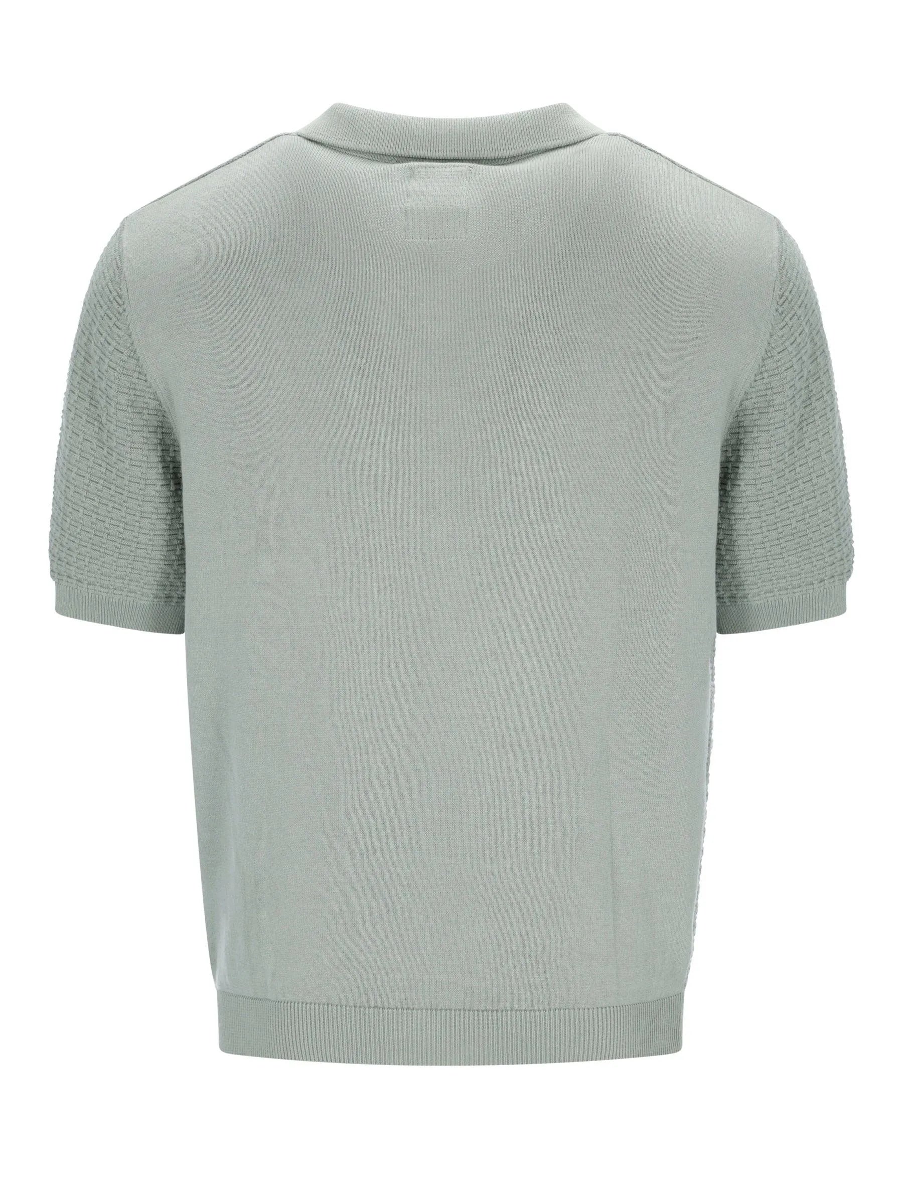 Rückseite des Strick-Poloshirts mit Skipperkragen in Blousonoptik, hellgrün