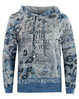 Blauer und grauer Tie-Dye-Kapuzenpulli mit dem Textmotiv ’Behind the truth is you’.