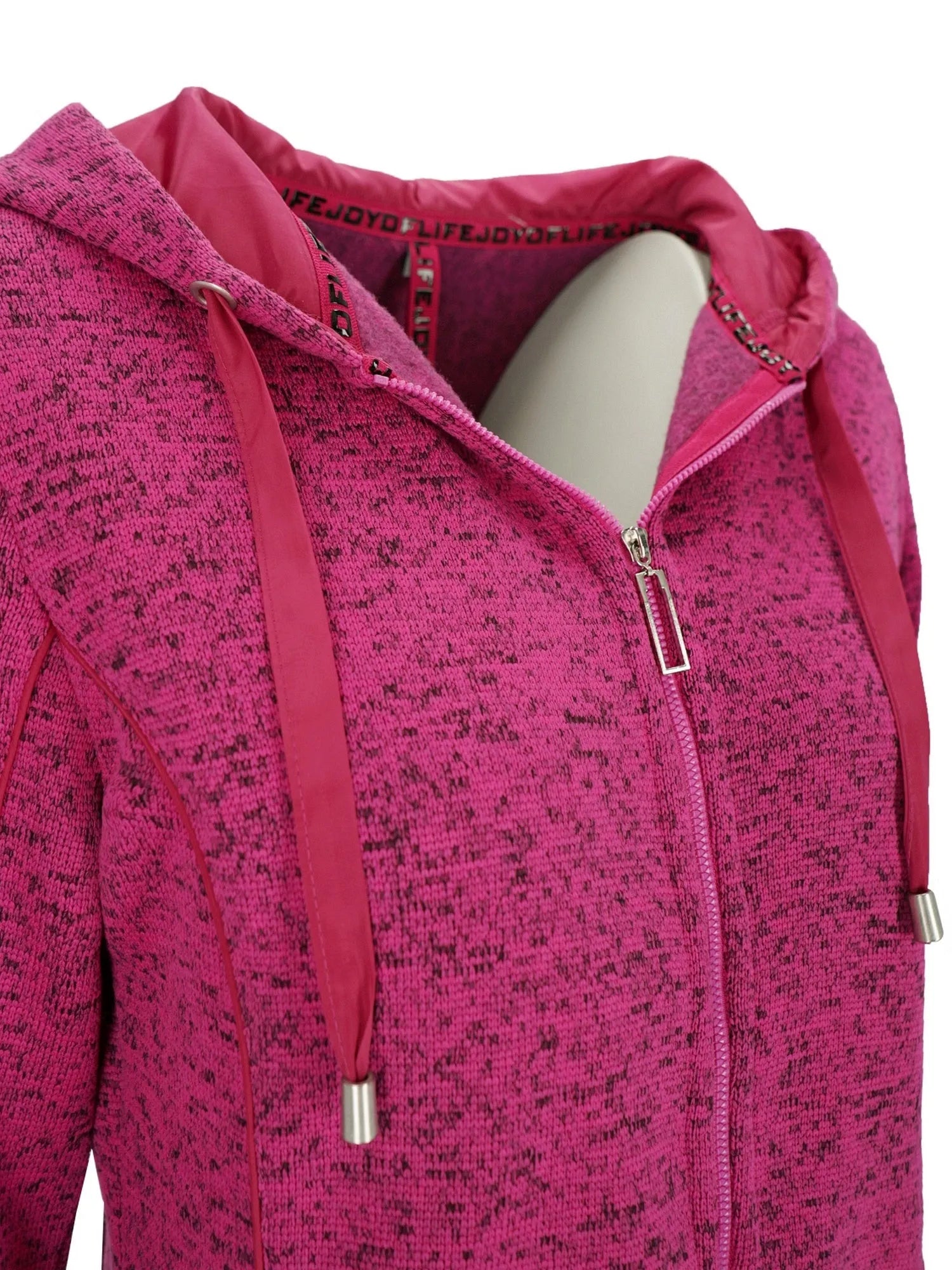 Rosa gefleckter Kapuzenpulli mit Kordelzug und Kapuze.