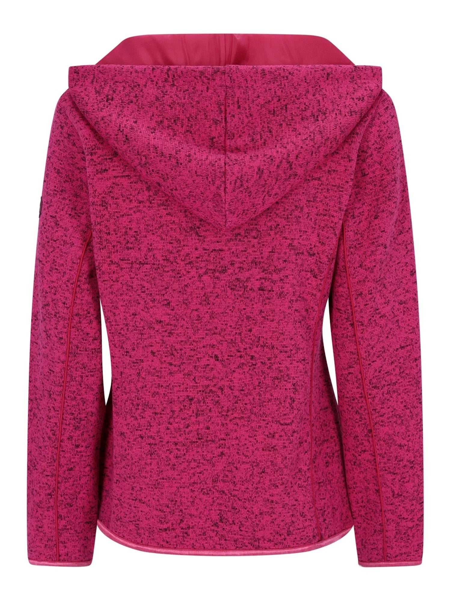 Magenta gesprenkelter Hoodie mit Kapuze und Reißverschluss-Detail.