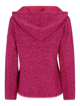Magenta gesprenkelter Hoodie mit Kapuze und Reißverschluss-Detail.