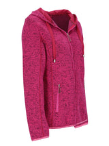 Rosa gefleckte Fleecejacke mit Kapuze und Reißverschluss, Marke unbekannt.
