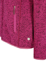 Magenta Tweedjacke mit Reißverschluss- und Knopfdetails.