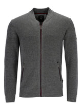Anthrazitfarbener Reißverschluss-Pullover mit gerippter Textur und Seitentaschen.