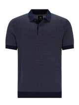 Strickpolo in Blousonform mit Allover-Jacquard, marineblau mit weißem Punktmuster