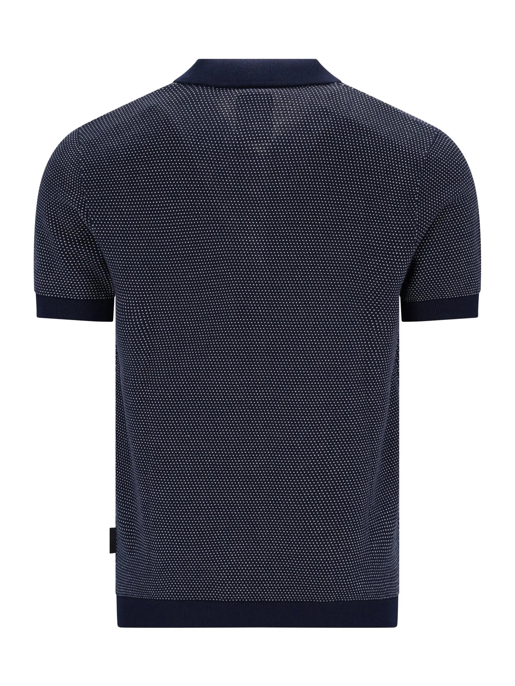 Strickpolo in Blousonform mit Allover-Jacquard, marineblau mit weißem Punktmuster