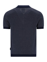 Strickpolo in Blousonform mit Allover-Jacquard, marineblau mit weißem Punktmuster