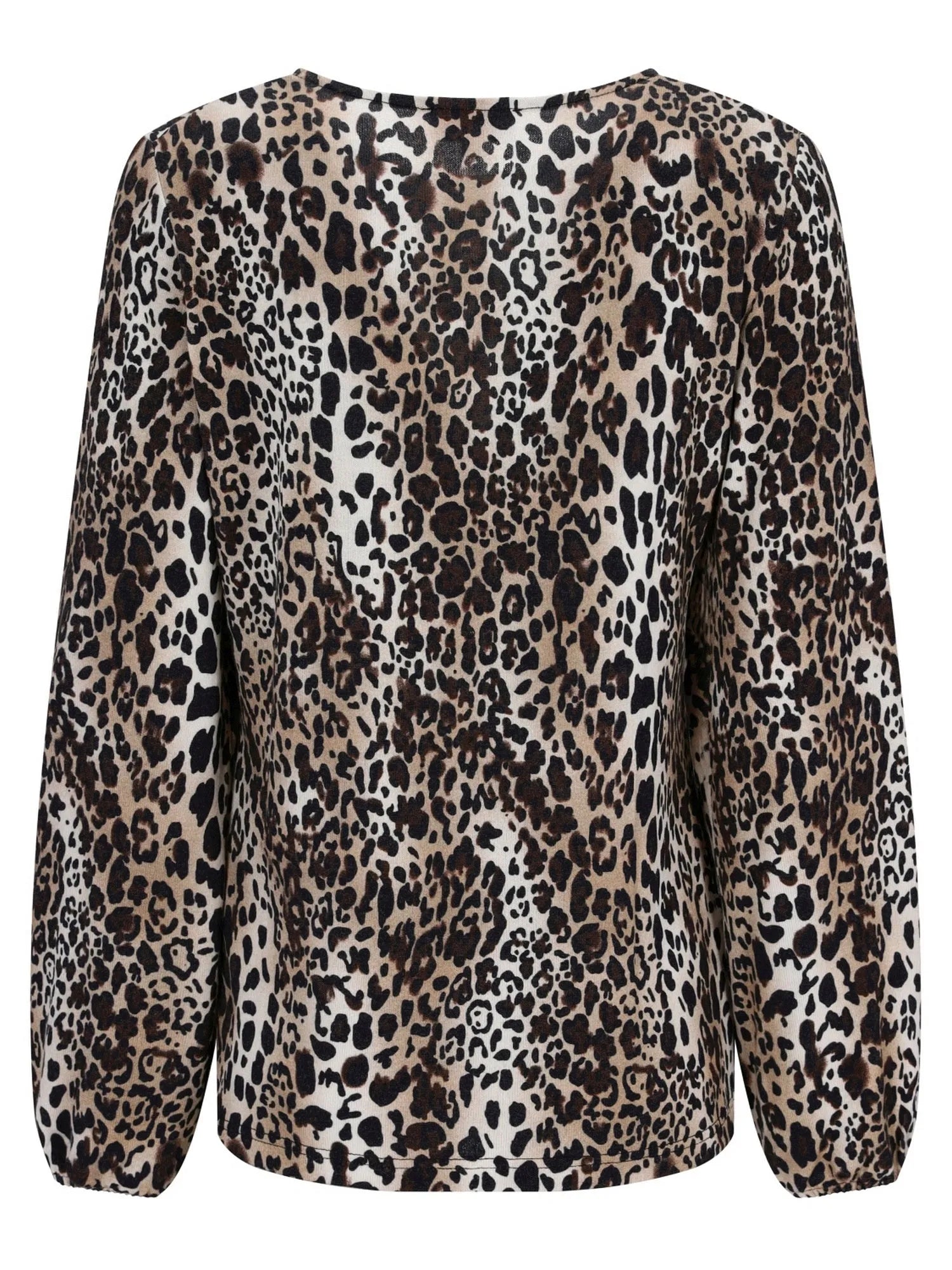 Leopardmuster-Bluse mit langen Ärmeln und rundem Ausschnitt.
